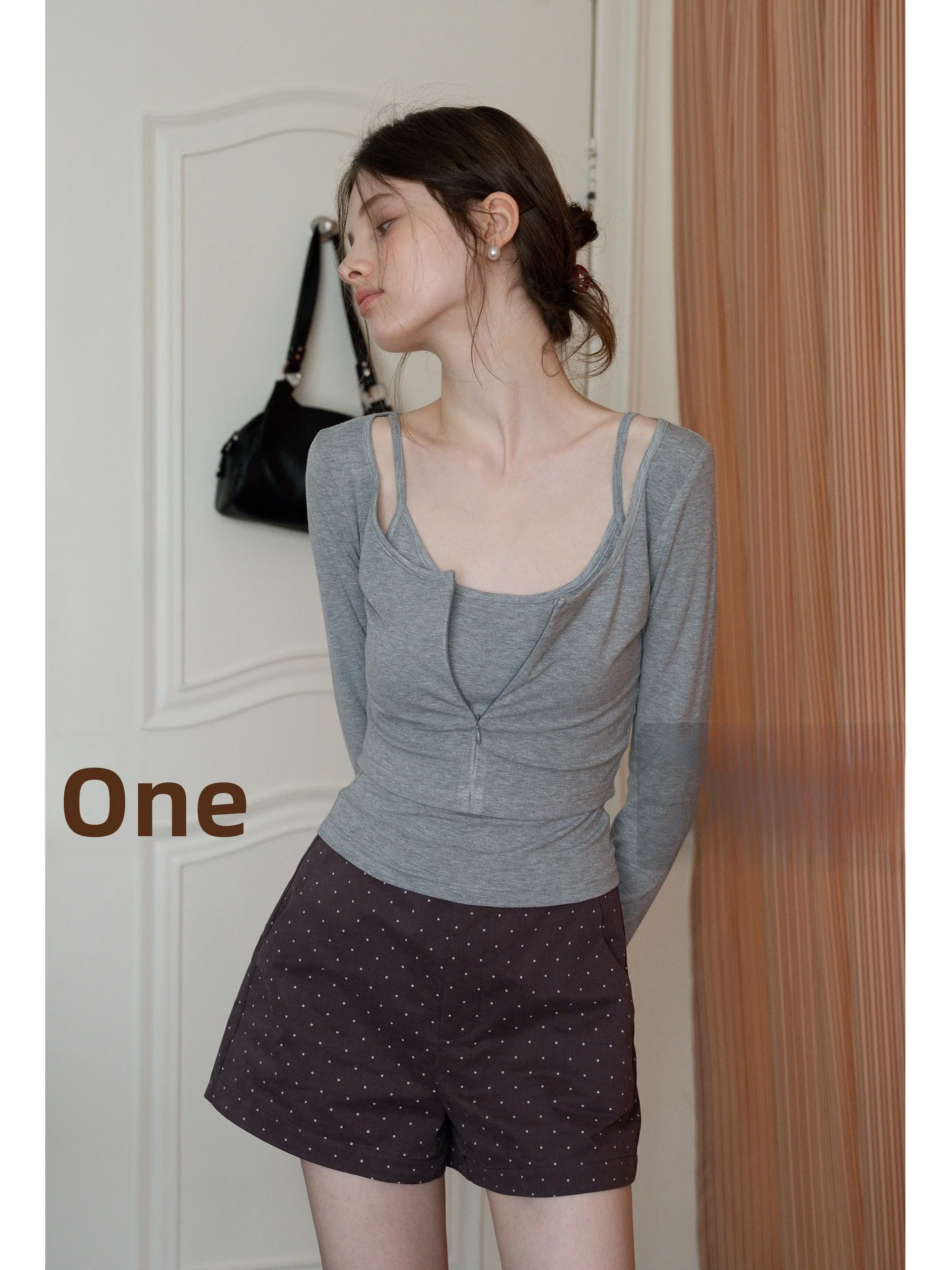 

EGGKA жилет с ремешком + длинная футболка U-Ne на молнии, комплект из двух предметов, женский утягивающий топ на осень, обычный све с высокой талией