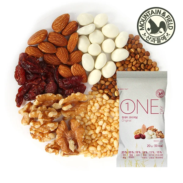 طعام A & F مكسرات أصلية ليوم واحد ، زبادي اللوز والجوز ، 20 جم ، أكياس