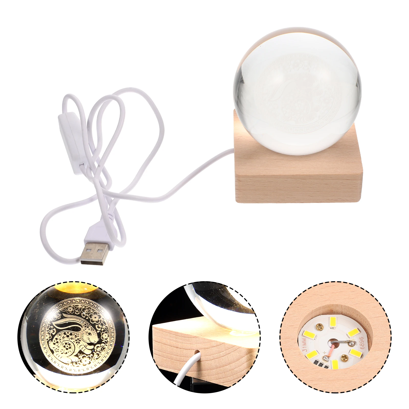 

Creative USB Crystal Ball Night Light Elegant Wooden Base Rabbit Shape Romantic Atmosphere Lamp for Bedroom Decor