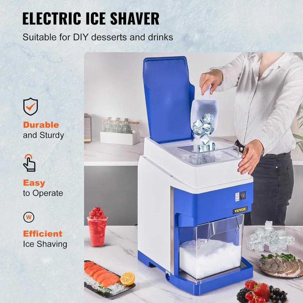 Commercial Ice Shaver Crusher, 265LBS/H Electric Snow Cone Maker with 4.4lbs Ice Box, 650W Tabletop Shaved Ice Machine