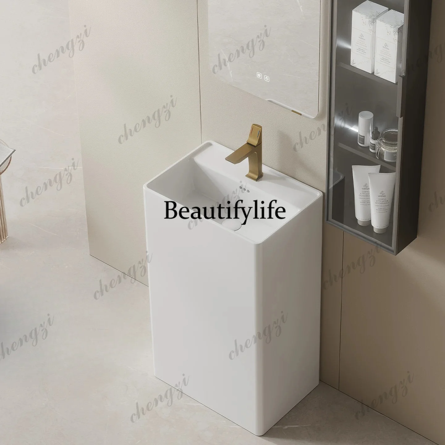 French villa column basin bathroom, column type wash basin household floor type wash basin