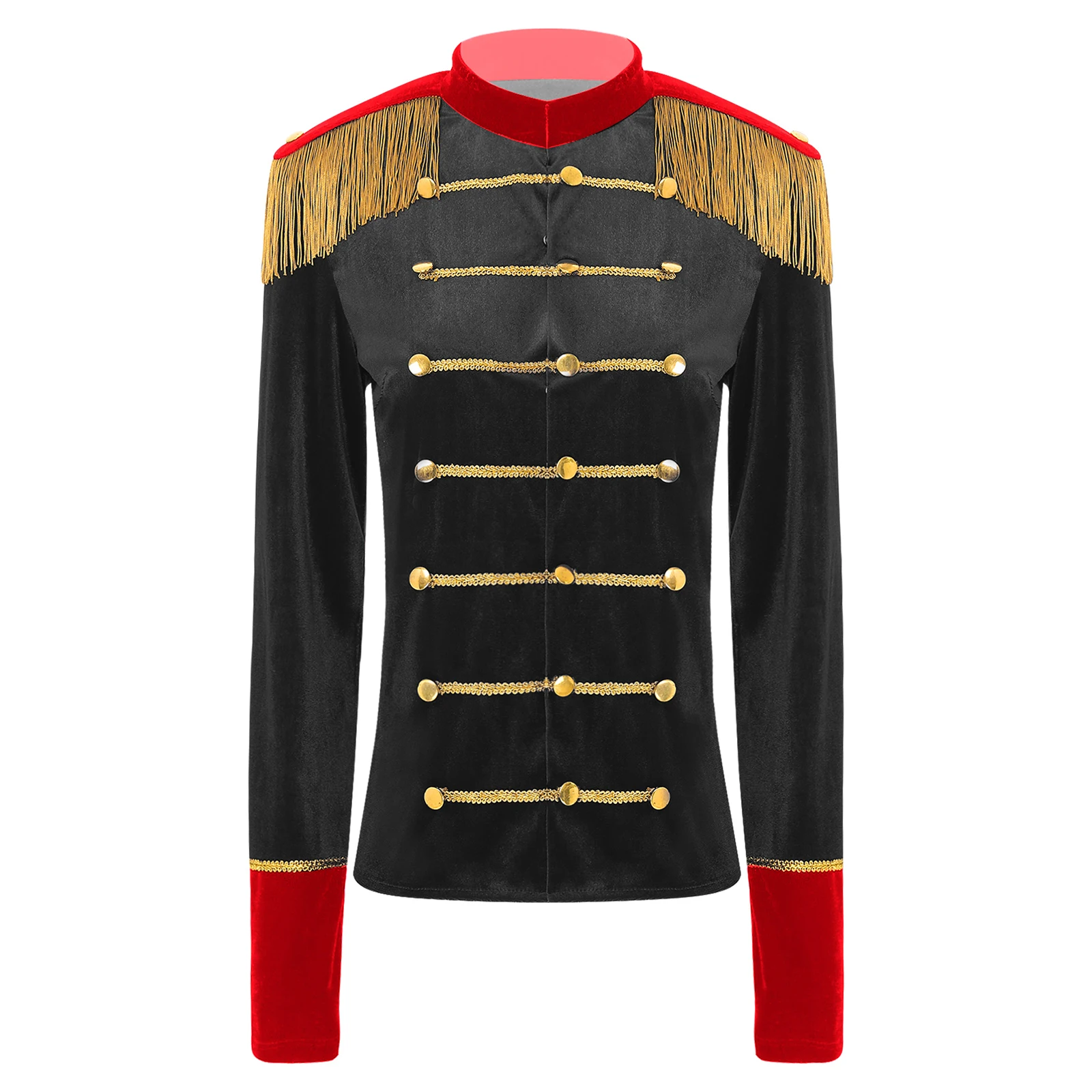 Womens Circus Ringmaster Cosplay Costume Outerwear Masquerade Halloween Outfit Long Sleeve Button Up Tassel Shoulder Boards Coat