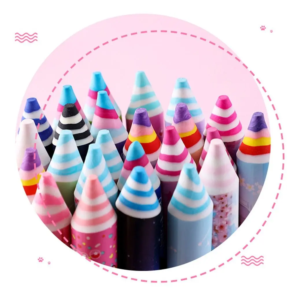 Kawaii Funny Correction Supplies Kids Office Students Stationery Rainbow Eraser Wiping Eraser Pencil Eraser Pen Shaped Erasers