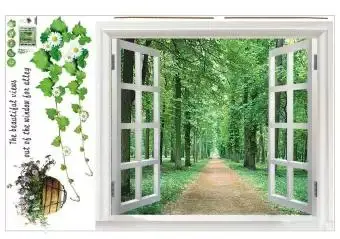 

Huge Window 3D Green View Flowers Plant Wall Stickers Art Mural Decal Wallpaper (Intl)