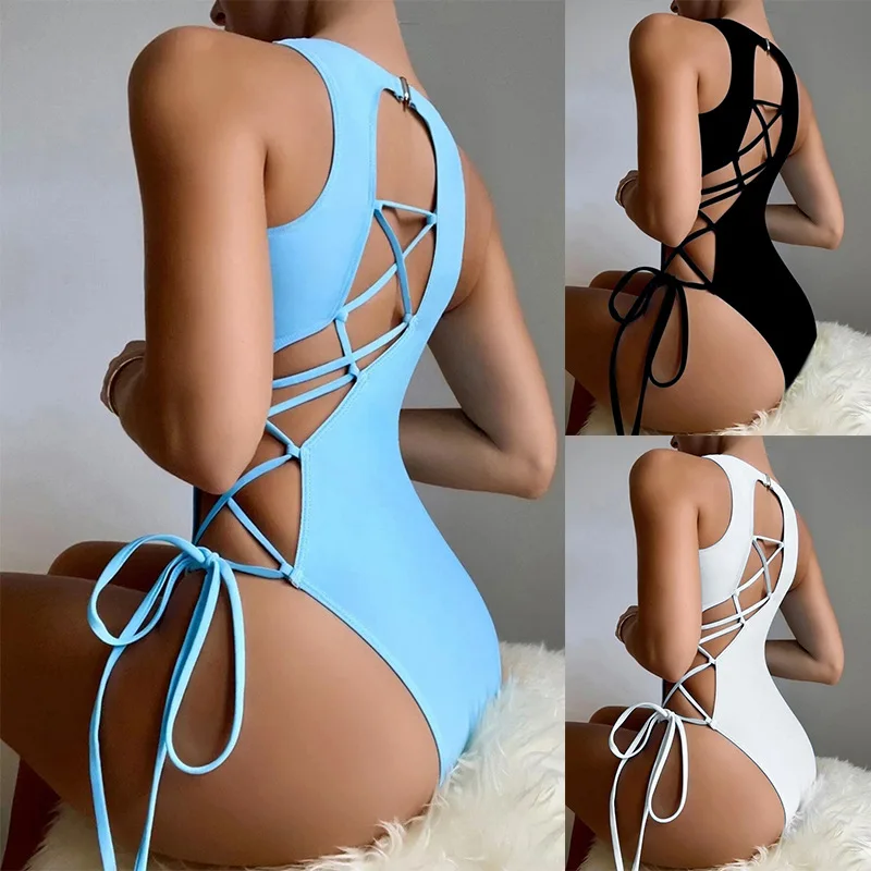 

Strappy, conservative and sexy one-piece swimsuit for women, multi-color hollow-out beach bikini