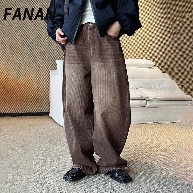 FANAN Vintage Washed Jeans For Women High Waist Straight Wide Leg Denim Pants Streetwear Female Clothing 2026 Spring New