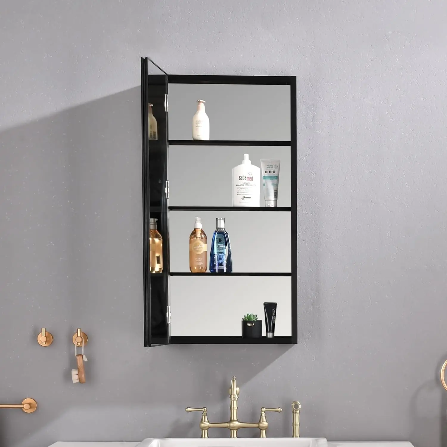 Black Medicine Cabinet, 18X36 Inch Single-Door Bathroom Cabinet With Mirror, Wall Mounted Cabinet Medicine Full-Overlay