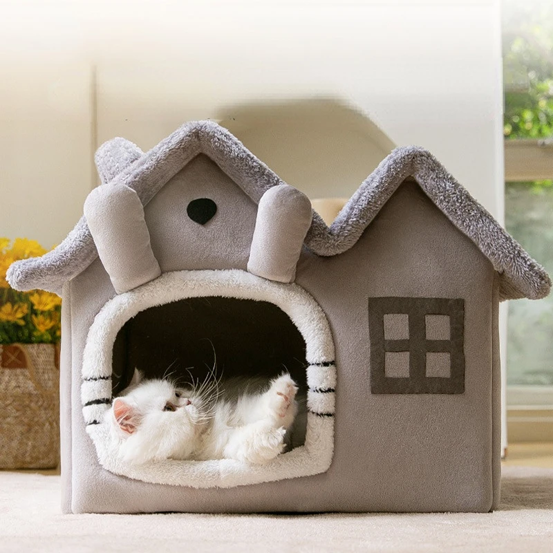 

Soft Cat Bed Deep Sleep House Dog Cat Winter House Removable Cushion Enclosed Pet Tent For Kittens Puppy Cama Gato Supplies