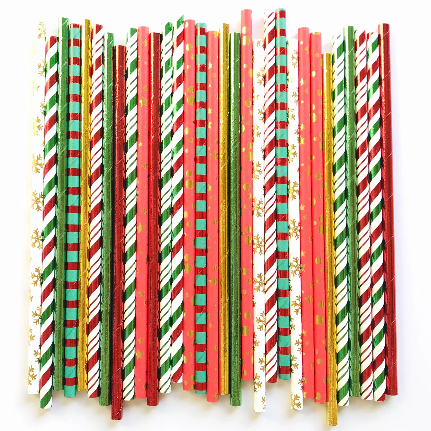 250 Pcs Mixed 10 Styles Christmas Drinking Paper Straws-Xmas Tree Santa Claus Reindeer Snowflake Holiday Party Cake Pop Sticks