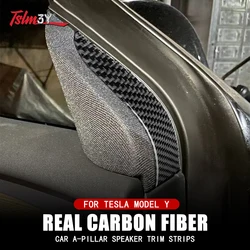 ABS Carbon Fiber Main Driving Horn Loudspeaker Cover Trim Sticker for Tesla Model Y 2020-2023 Car Trumpet Panel Accessories