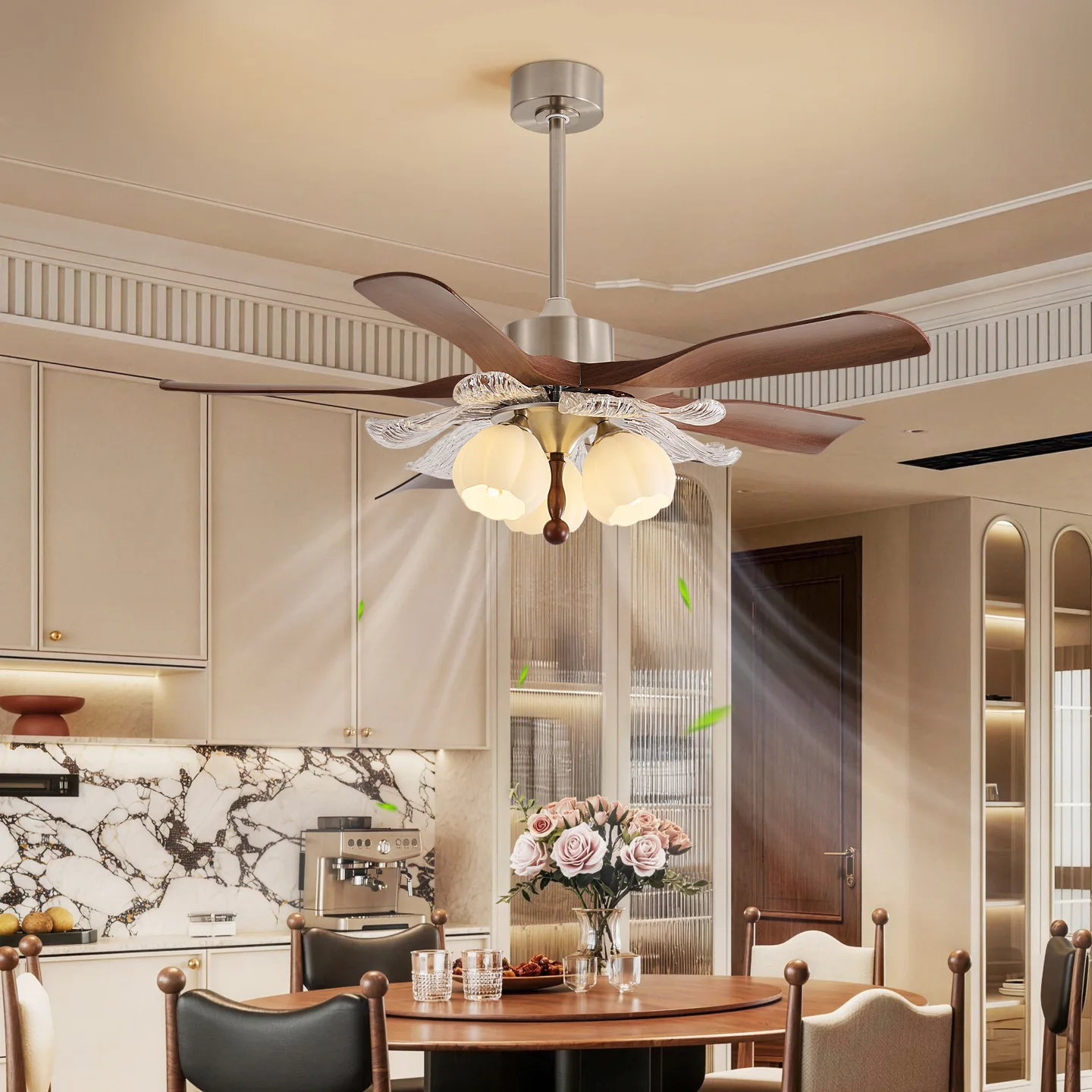 French vintage restaurant silent fan light, Bauhaus vintage American living room electric fan light, ambient fan light