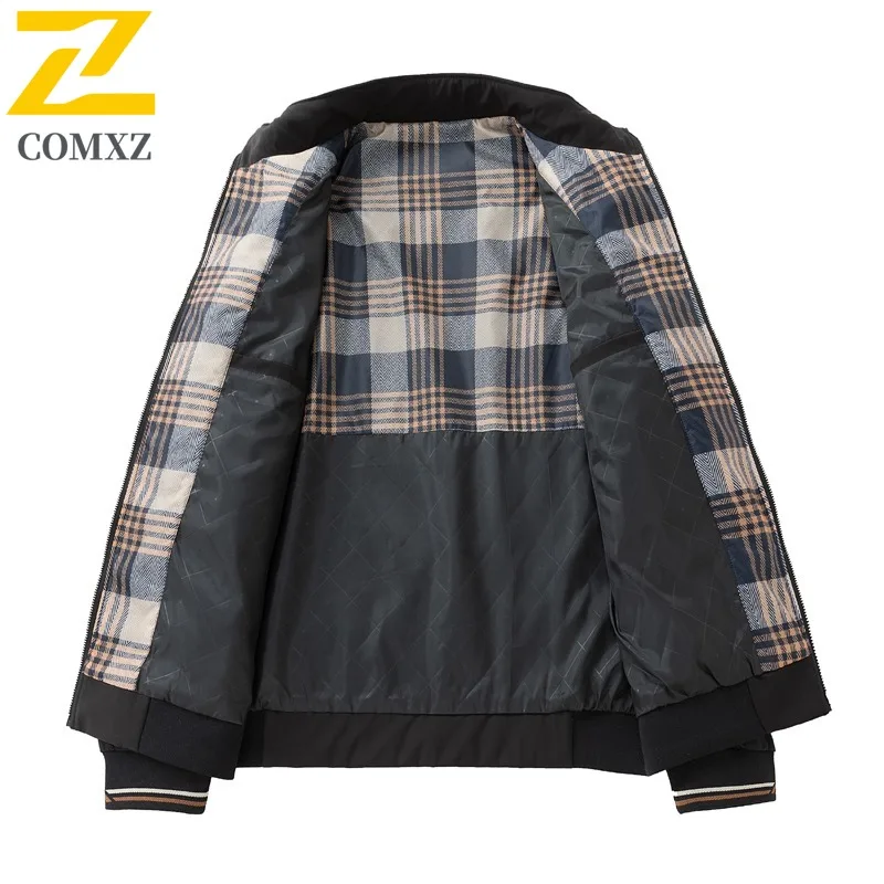 COMXZ Men Jacket 2025 Business Casual Solid Color Stand Collar Hiking Travel Lightweight Breathable Outerwear Windbreaker Coat