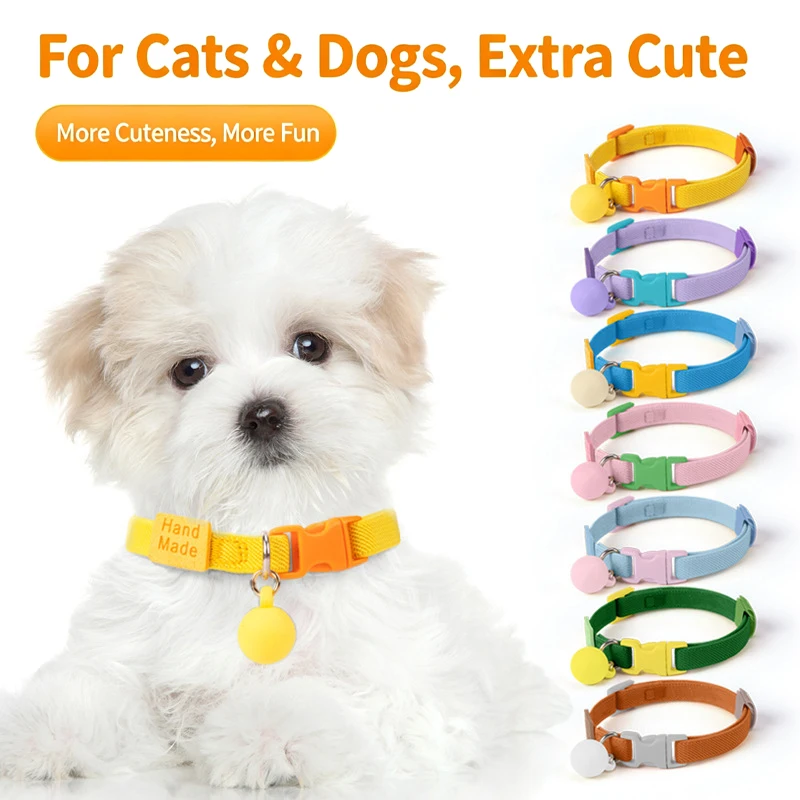 Elastic Breakaway Pet Collar with Bell, Adjustable Soft Polyester Safety Collar for Cats & Puppies