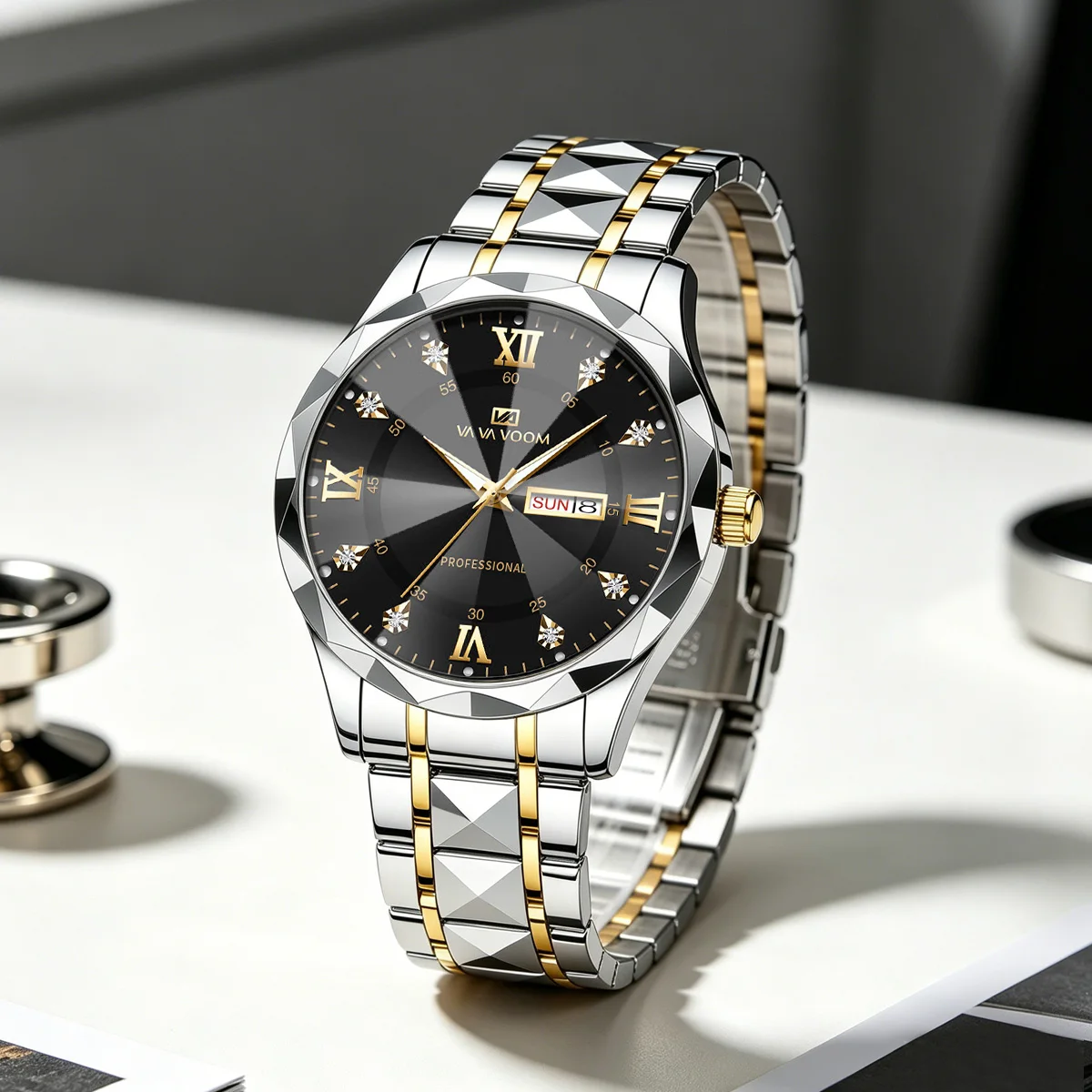 Mens Brand Watch  US Local Shipping1Set Luxury Rhinestone Scale 41mm Surface Fashionable Diamond Cutting Mirror Classic Clock Stainless Steel Strap Quartz Movement Can Be Quickly Delivered Men Gift Watch