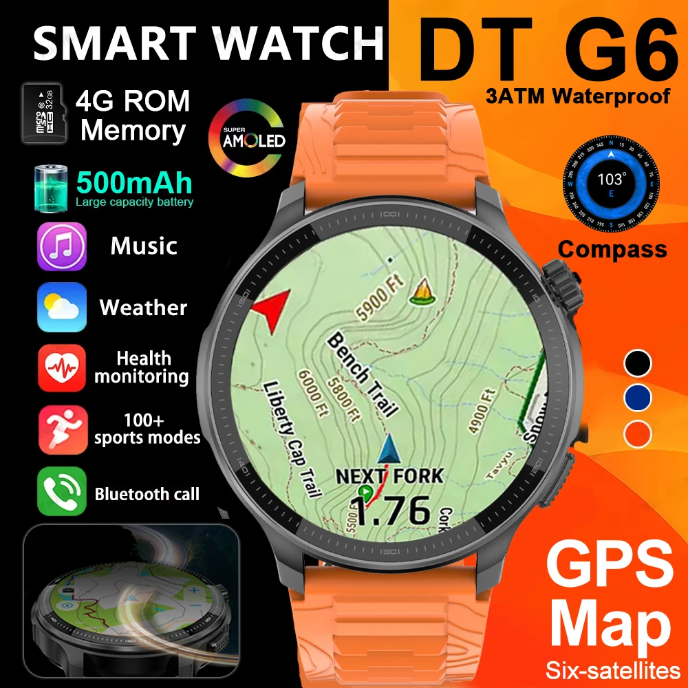 

2025 New Military GPS Smart Watch Men Offline Map Compass 3ATM Waterproof 4GB Memory 500 mAh Swimming Sapphire Screen Smartwatch