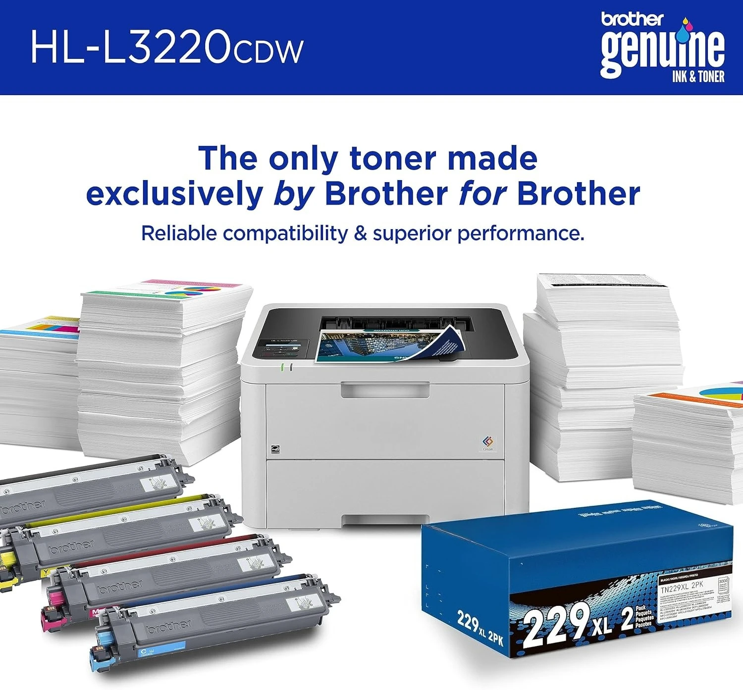 طابعة ليزر ملونة مع طباعة لاسلكية مخرج 19 جزء في المليون، ميزة مزدوجة، متوافقة مع الأجهزة المحمولة، صينية ورق 250 ورقة