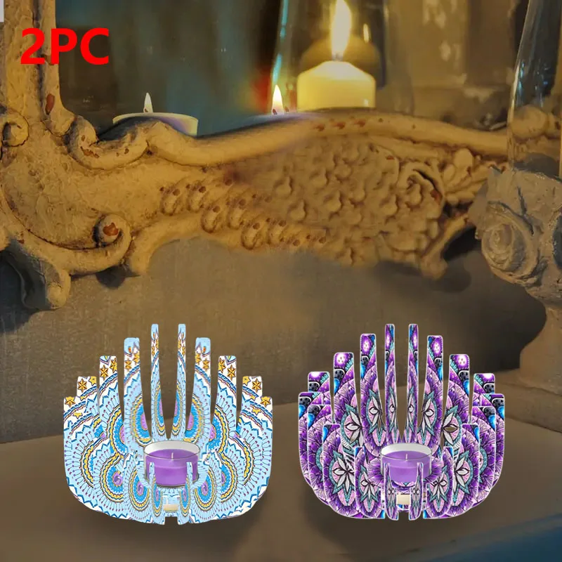 

2 набора алмазной живописи «сделай сам», алмазная живопись из ПЭТ-материала, цветочный узор мандала, подсвечники, украшения