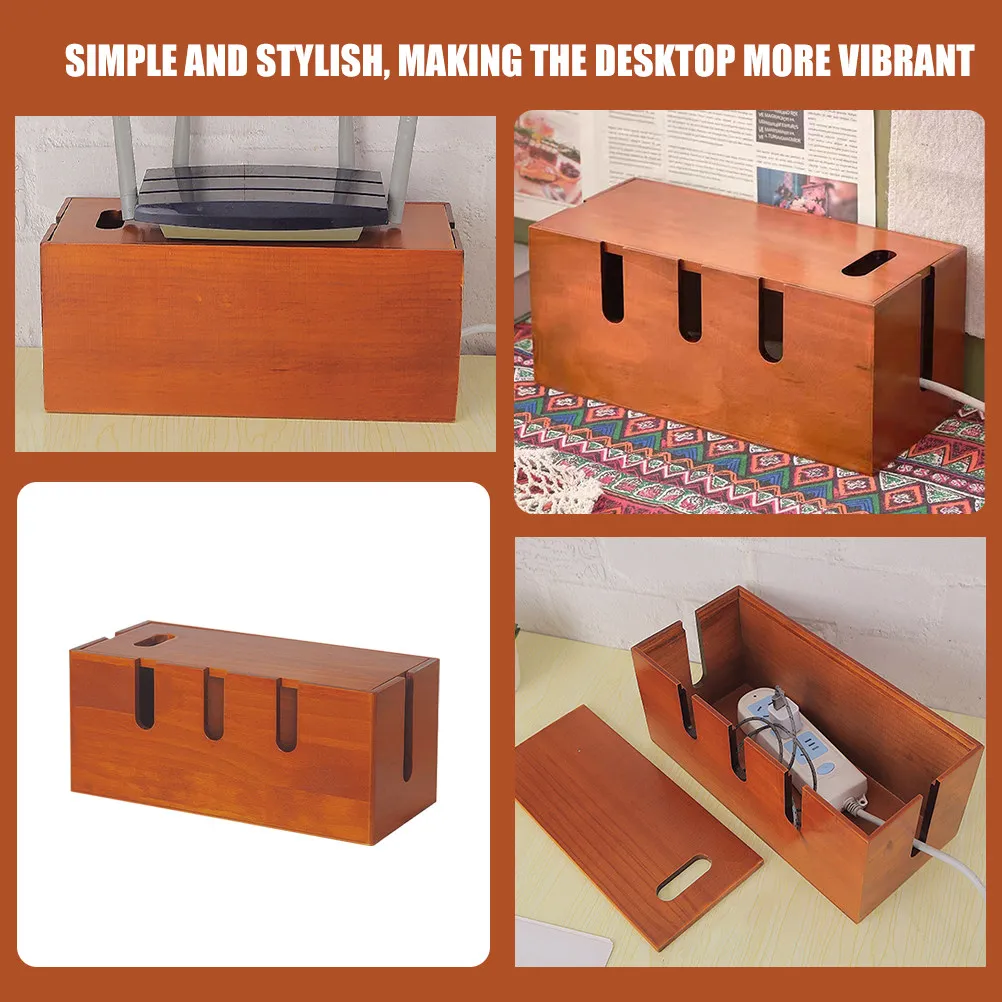 Cable Management Box Solid Wood Cable Organizer Multi Functional Desktop Cord Storage Organizer Large Power Strip Router Cover