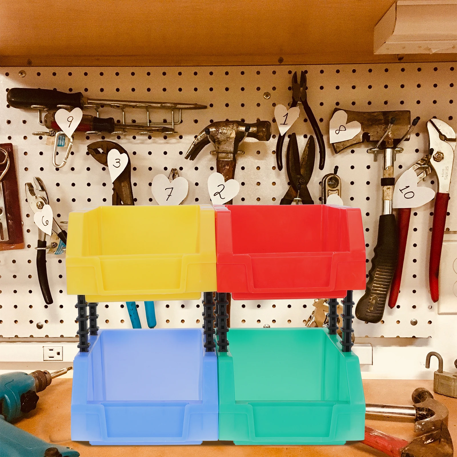 

1 set Plastic Storage Boxes Blue Red Green Yellow Safe Material Lightweight Toolbox Warehouse Bins Parts Containers