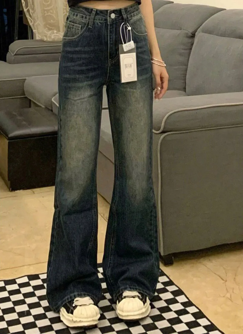 

Y2K Ретро микро-джинсовые брюки для женщин, прямой крой, весенне-осенний стиль, грушевидная фигура, большой размер, высокая талия, эффект похудения