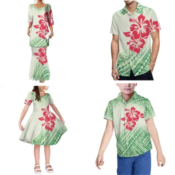 폴리네시안 부족 디자인 V넥 사모아 풀레타시, 맞춤형 2 피스 의상 세트, 피쉬테일 원피스, 인기 판매 