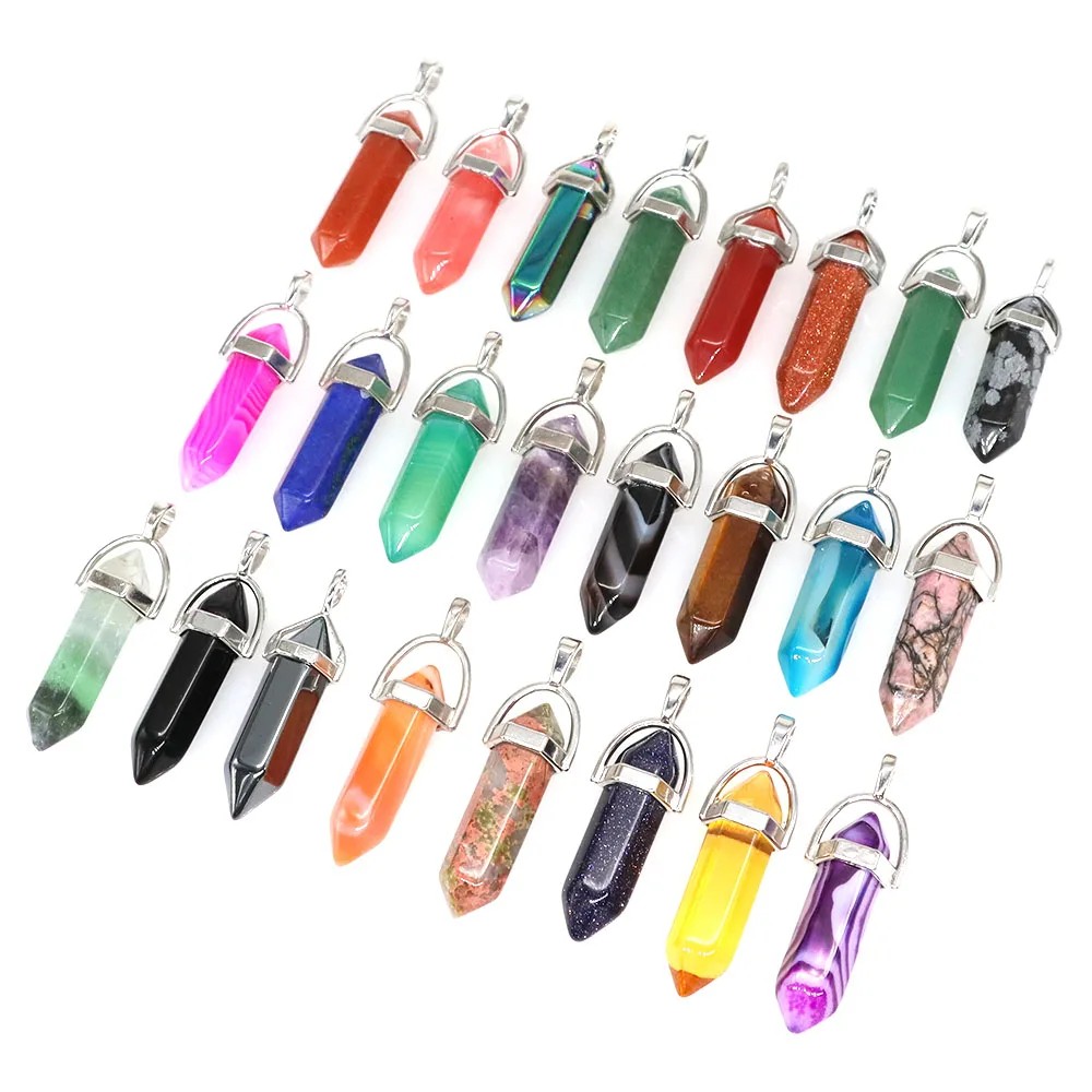 Wholesale Hexagonal Pendulum Natural Stone Pendants Healing Crystal Quartz Obsidian Gemstone Charms DIY Necklaces Jewelry Making