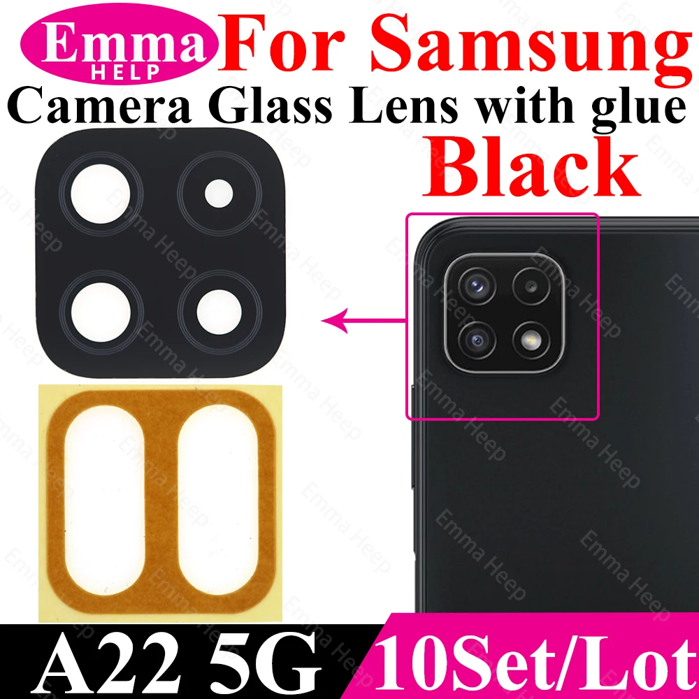 Emmahelp10шт/лот объектив задней камеры для Samsung A22 5G A42 A12 A12s A32 A52 A72 4G задняя камера стеклянный объектив с наклейкой