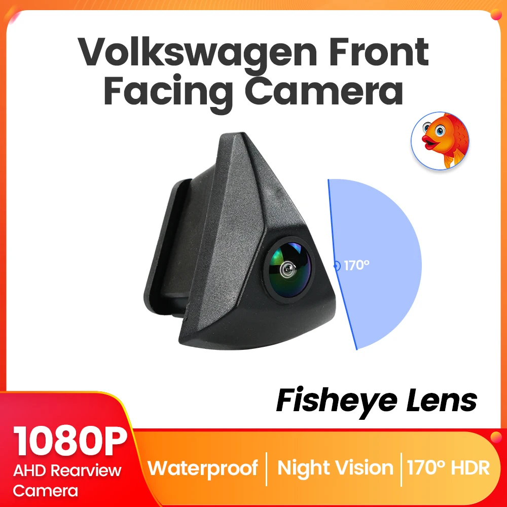 كاميرا رؤية أمامية للسيارة 1080P AHD لسيارة VW GOLF Jetta Touareg Passat Polo Tiguan Bora مقاومة للماء بشعار درجة واسعة مضمن لشركة فولكس فاجن