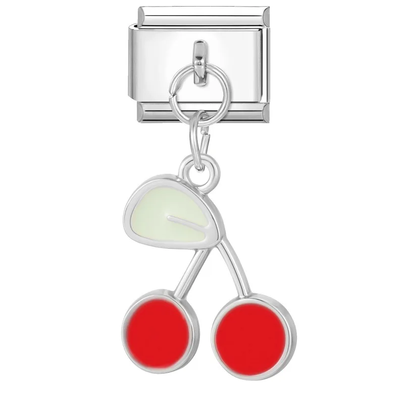 WG 1pc Italian Modular Bracelet Charms Cherry Chick Mushroom Planet Pendant For DIY Modular Stainless Steel Bracelet Accessories