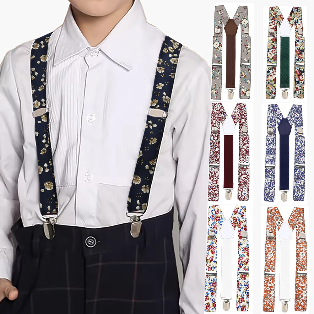 المطبوعة الأزهار القطن الاطفال الحمالات كليب على الأشرطة قابل للتعديل مطاطا Y-الظهر الأقواس الأطفال صبي فتاة الأقواس اكسسوارات الزفاف