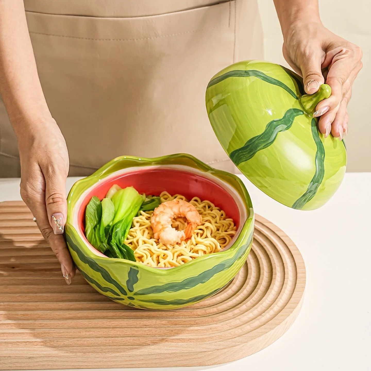 DSA creative watermelon instant noodle bowl with lid household one person soup noodle bowl ceramic bowl high value tableware