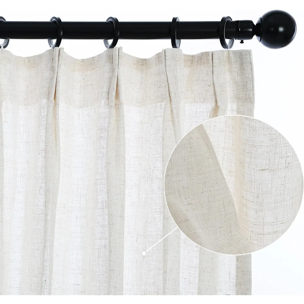 ستائر شفافة من الكتان باللون البيج بطول 102 بوصة، ستائر ذات ثنيات قلم رصاص خفيفة، 42 عرض × 102 لتر، لوحتين #1