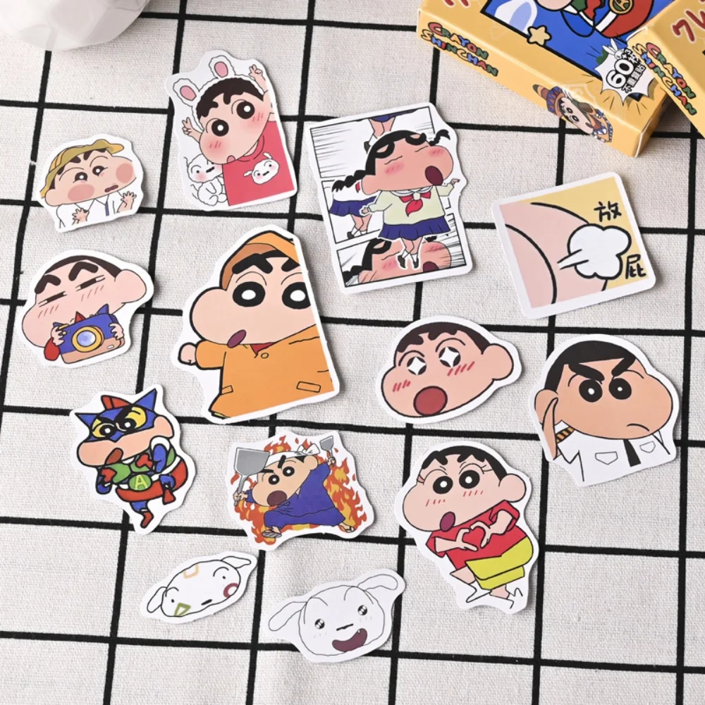 60Pcs/Box Anime Crayon Shin-Chan Stickers Gift Box Kawaii Cartoon Student Handbook Water Cup Skateboard Decorative Stickers Toys