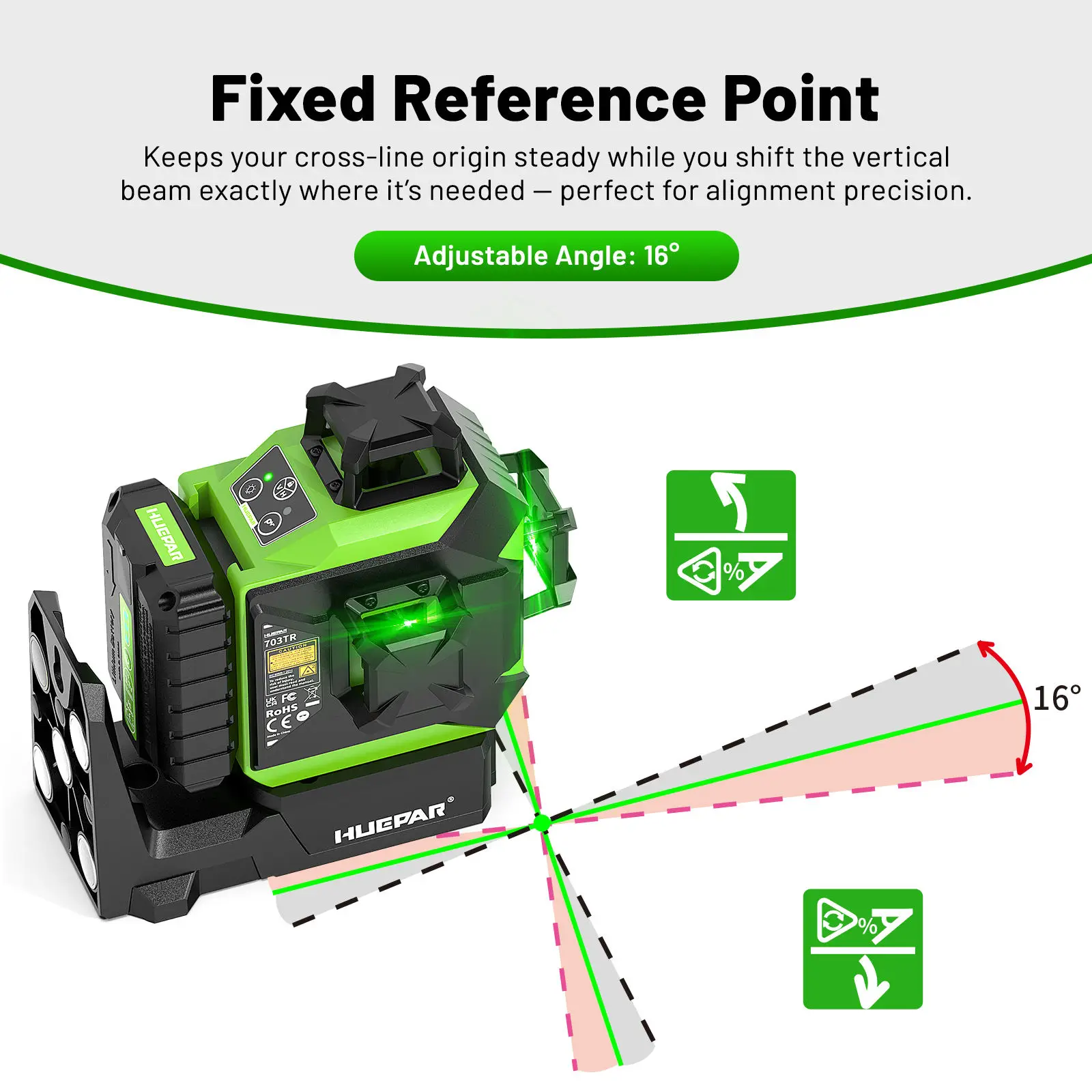 Huepar 703TR Green beam 12 lines laser level Self Leveling Laser tool with Fixed Reference Cross Point