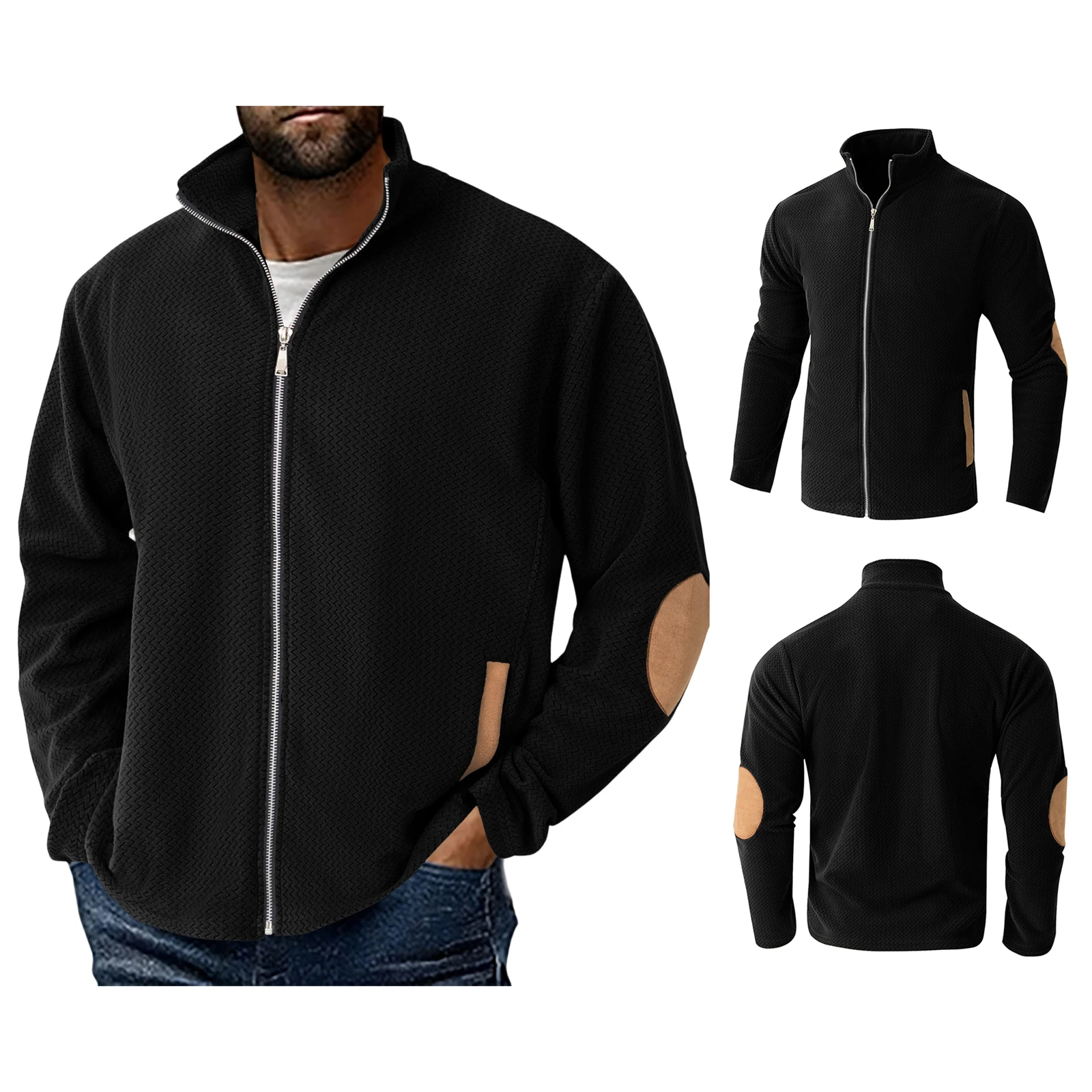 Men's Fall Winter Jacket Casual Stylish Stand Collar Long Sleeve Full Zip Up Sweatshirt