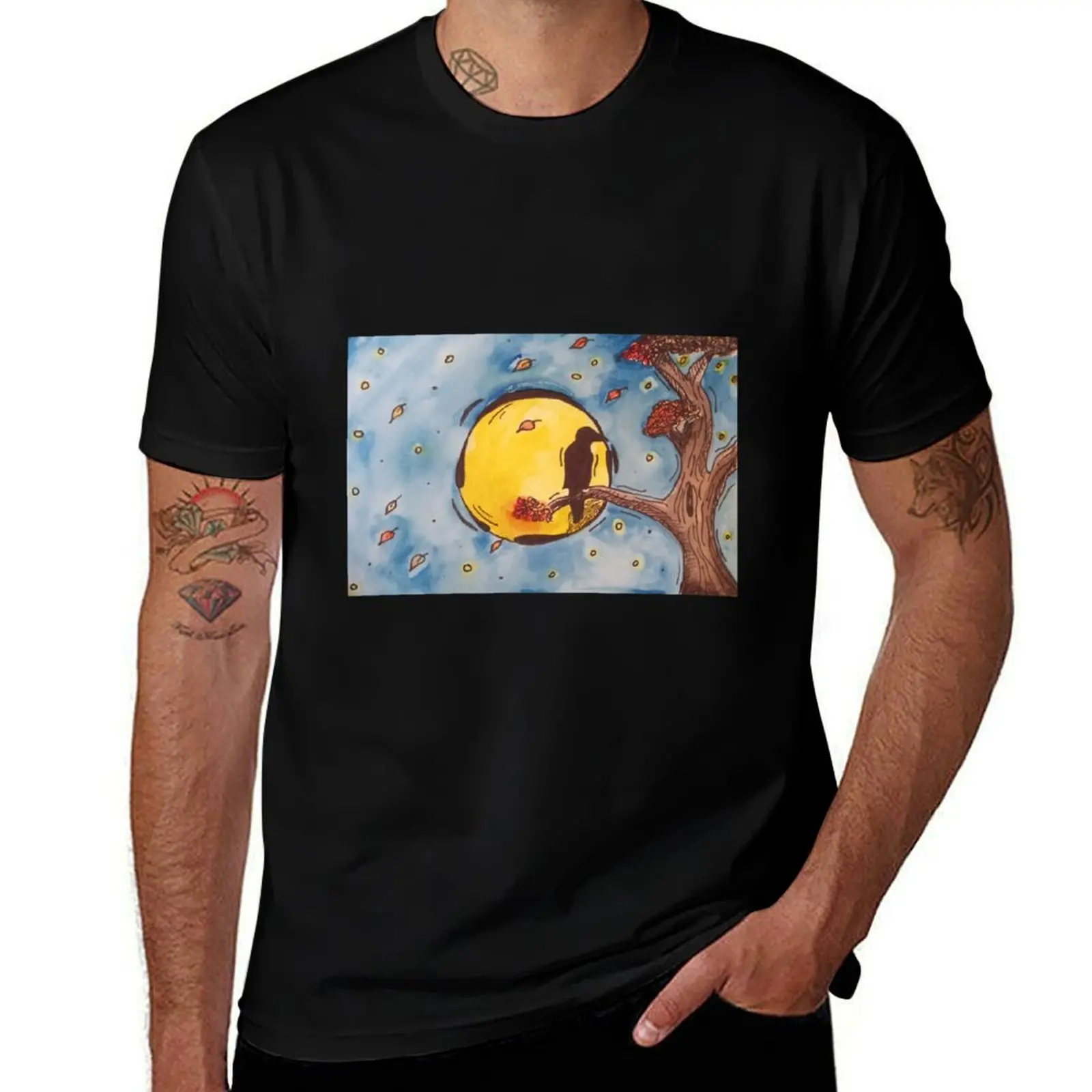 

Watercolor Crow In Autumn T-Shirt t shirts for man graphic funny anime t shirts oversize anime t shirts for man T-Shirt