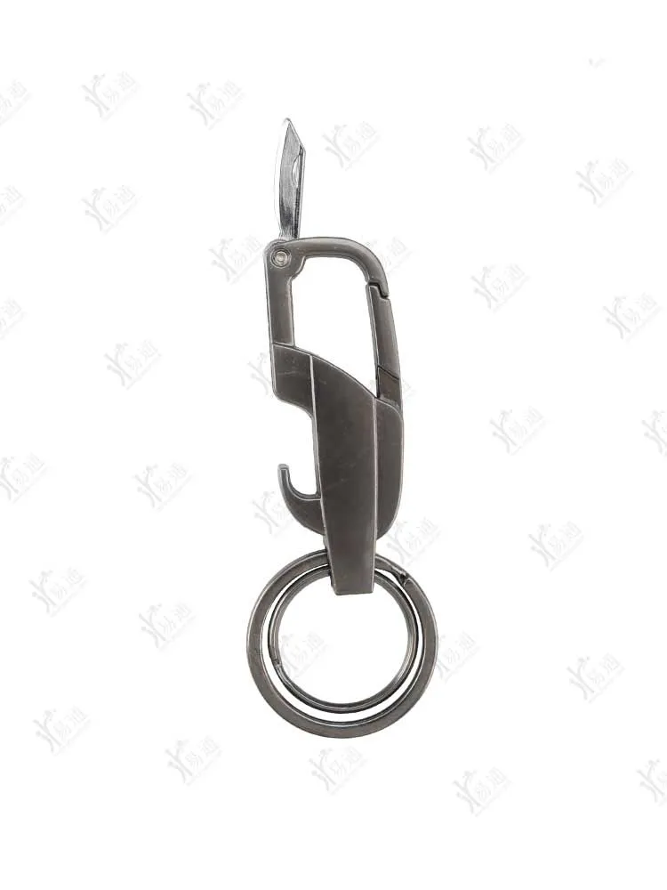 Keychain with knife metal gray buckle double side can be laser lettering custom advertising boutique car keychain