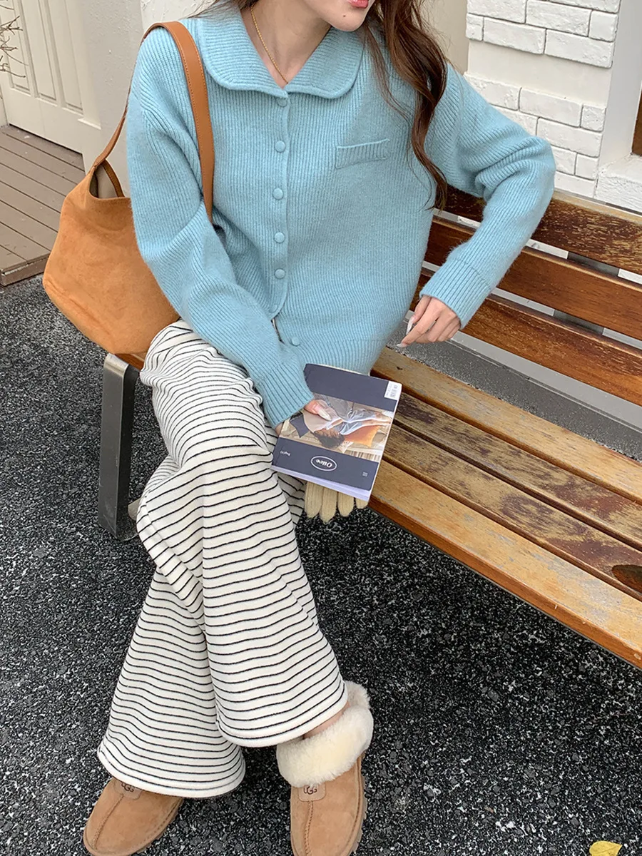 بنطال نسائي شتاء 2025 كاجوال عالي الخصر برباط من القطيفة واسع الساق فضفاض مناسب بنمط مريح #3