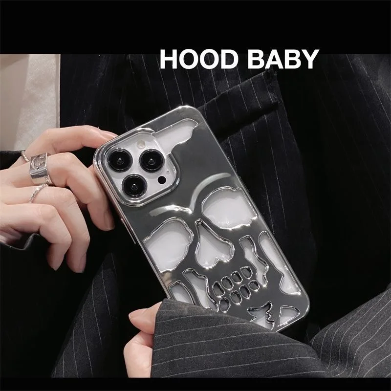 Funda coreana Ins Heavy Metal Skeleton Hollow Out para iPhone 14 13 Pro Max Plus, funda trasera de teléfono para 12 11 Pro Max