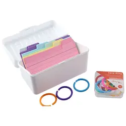 150PCS Tabbed Index Cards Flash Card Dividers Cards with Storage Box and 8PCS Rings for Office Business Desk Organizers