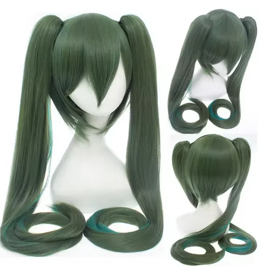 Vocaloid Cosplay Wigs Long Green With 2 Clip Japan Midi Dress Beginner Future Synthetic Hair Wig