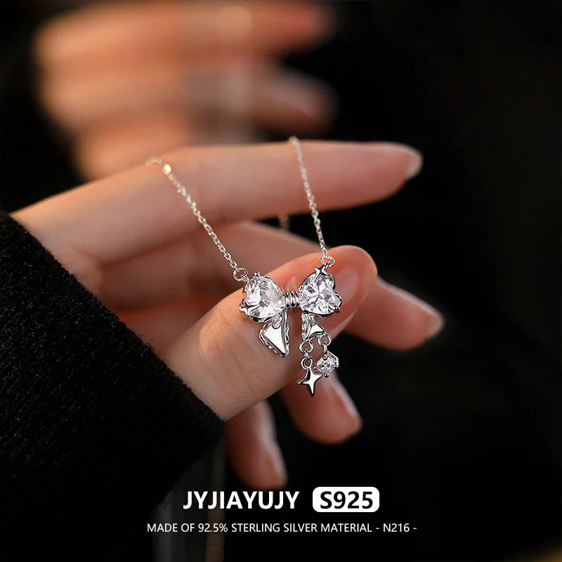 JYJIAYUJY 100% Whole Original Sterling Silver S925 Necklace Bow Zircon Design Wedding In Stock Fast Delivery Jewelry Gift N216