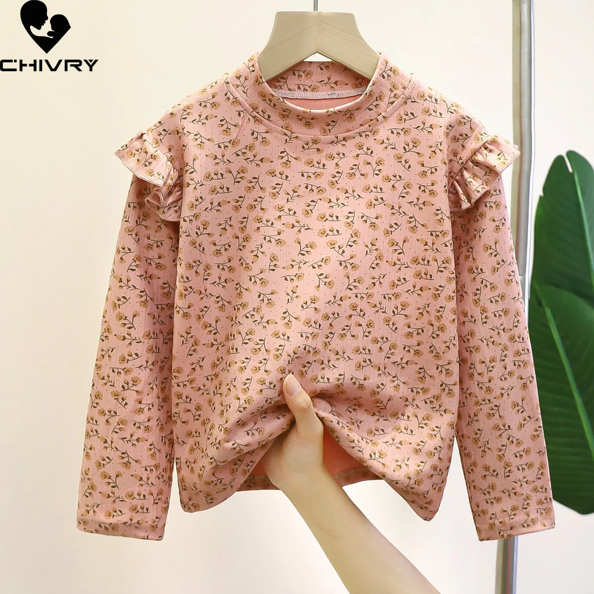 New 2023 Girls Fashion T-shirt Baby Girl Long Sleeve Round Neck Heart Floral Print T Shirts Tops Kids Spring Autumn Clothing