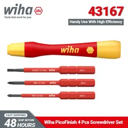 Wiha 43167 4 Piece Insulated Screwdriver Set with SlimBits Slotted Phillips Pozidriv Handy and High Effciciency