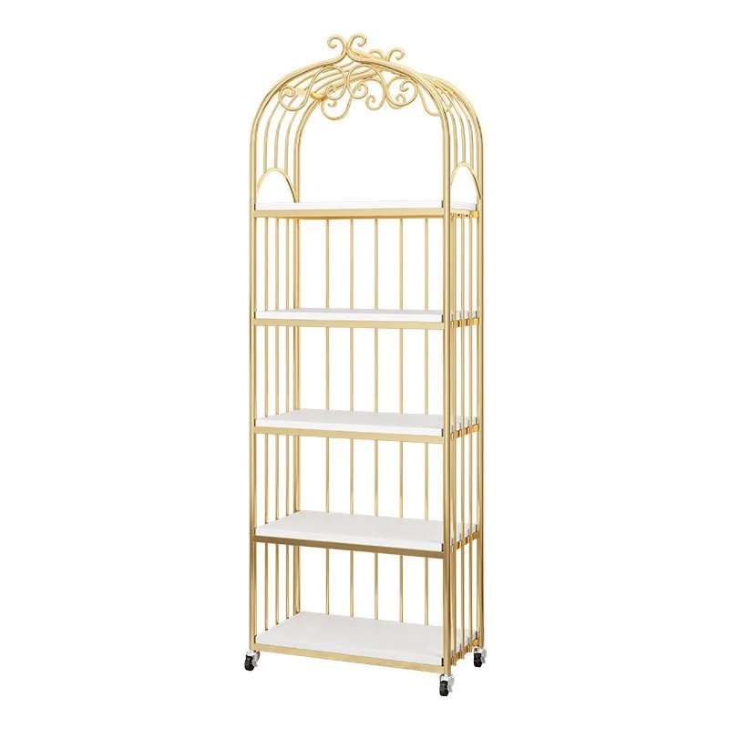 American wrought iron floor bookshelf, solid wood living room indoor flower stand, metal bird cage shelf storage simple