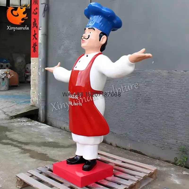 Wmwmnu Customizable Fiberglass Cartoon Chef Sculpture Commercial Decor for Western Restaurant Entrance Catering Welcome Floor