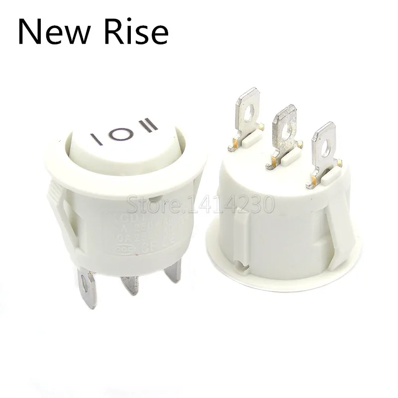 Round Rocker Switch White 3 Position SPDT Snap-in ON-OFF-ON 3 Pin Switch 10A 250VAC 6A 250V AC