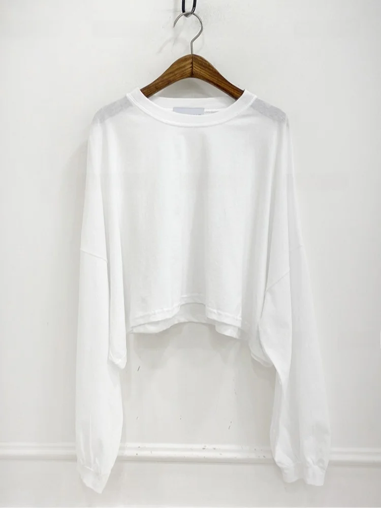 

Шикарная осенняя простая элегантная круглая футболка Ne Loose Casual Versatile ort Long Sve Color Base Top Women's Faion
