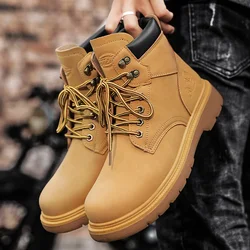 Work Security Black Boots Safety Shoe Classic Biker Ankle Footwear Fashion Non-slip Classic High Top Round Toe Wild Men's Shoes