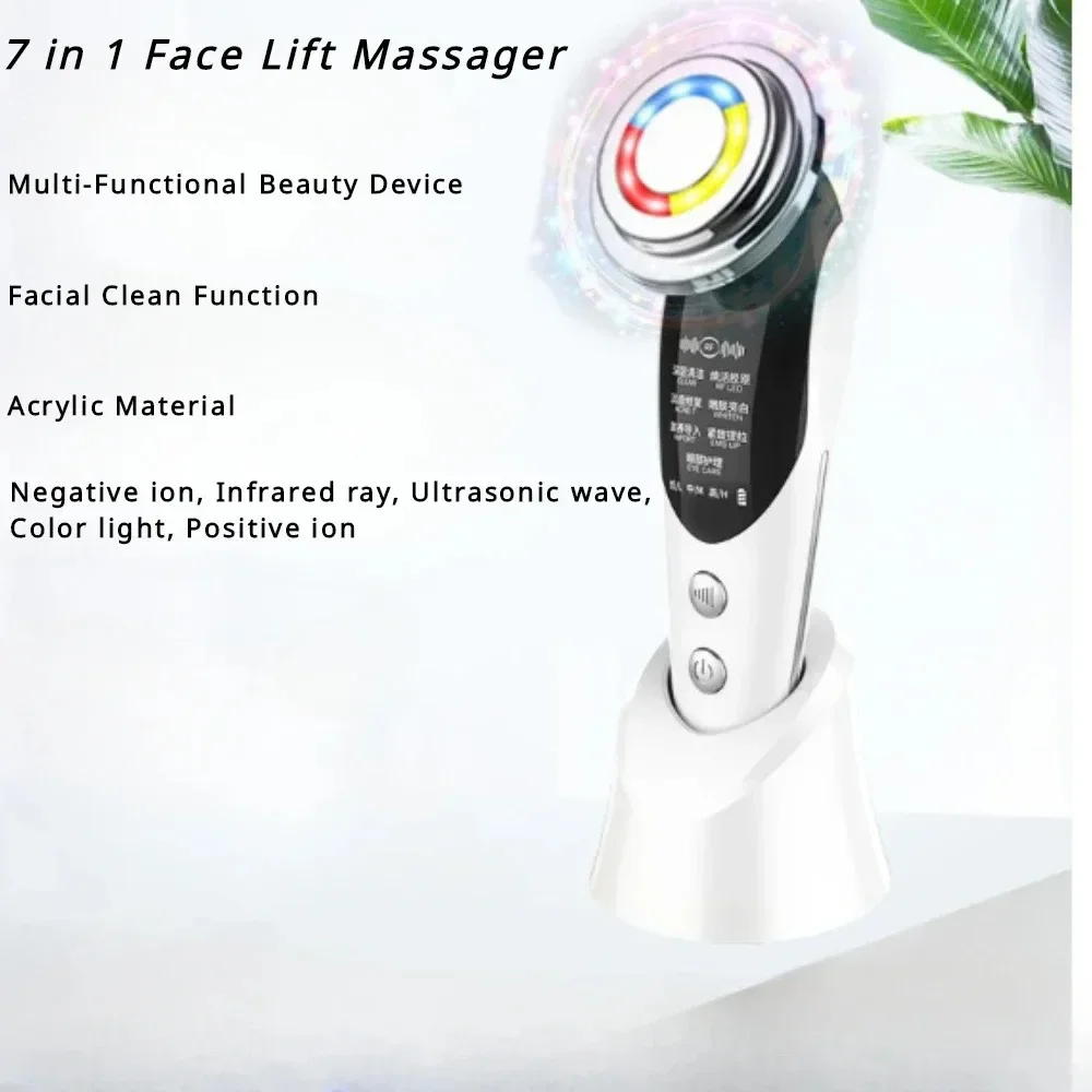 Face Lifts Massager EMS Micro Current 7 in 1 RF Facial Lights Mesotherapy Anti Aging Wrinkle Beauty Apparatus Skins Rejuvenation